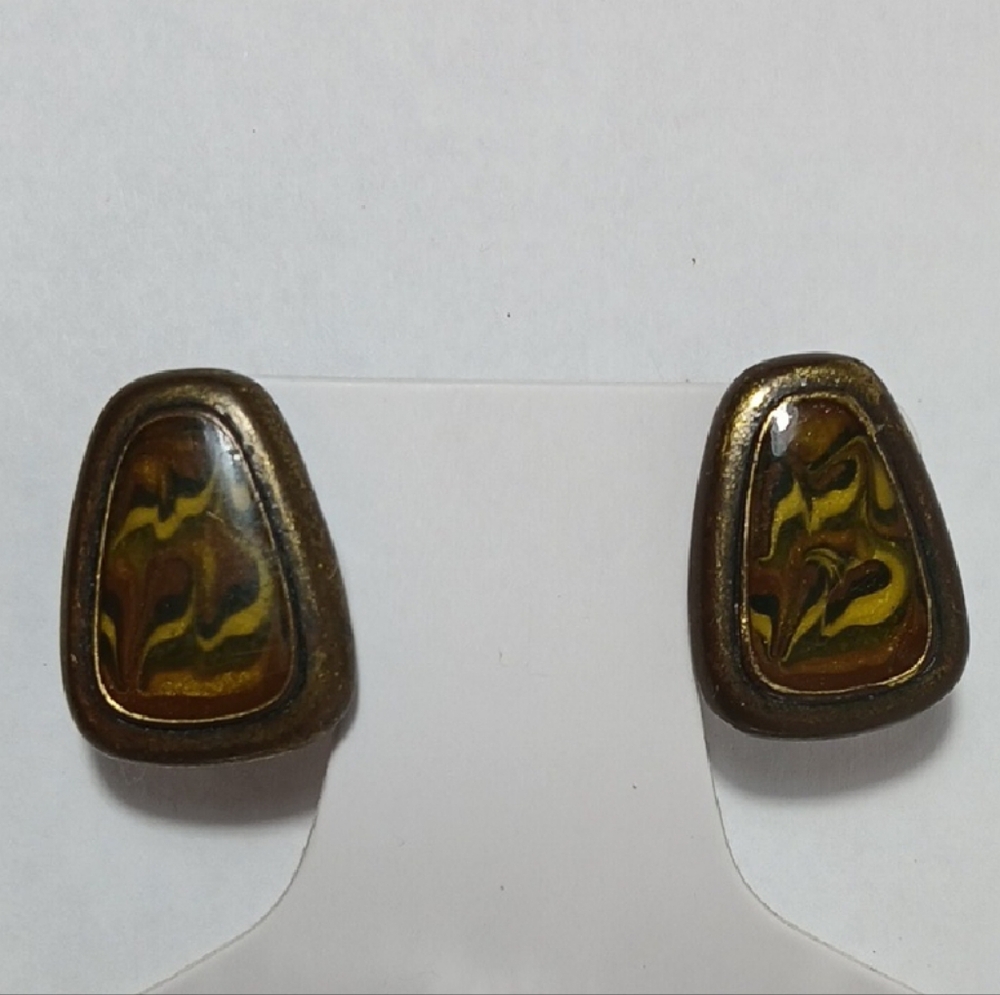 Vintage Style Clipon Brown and Yellow Earrings